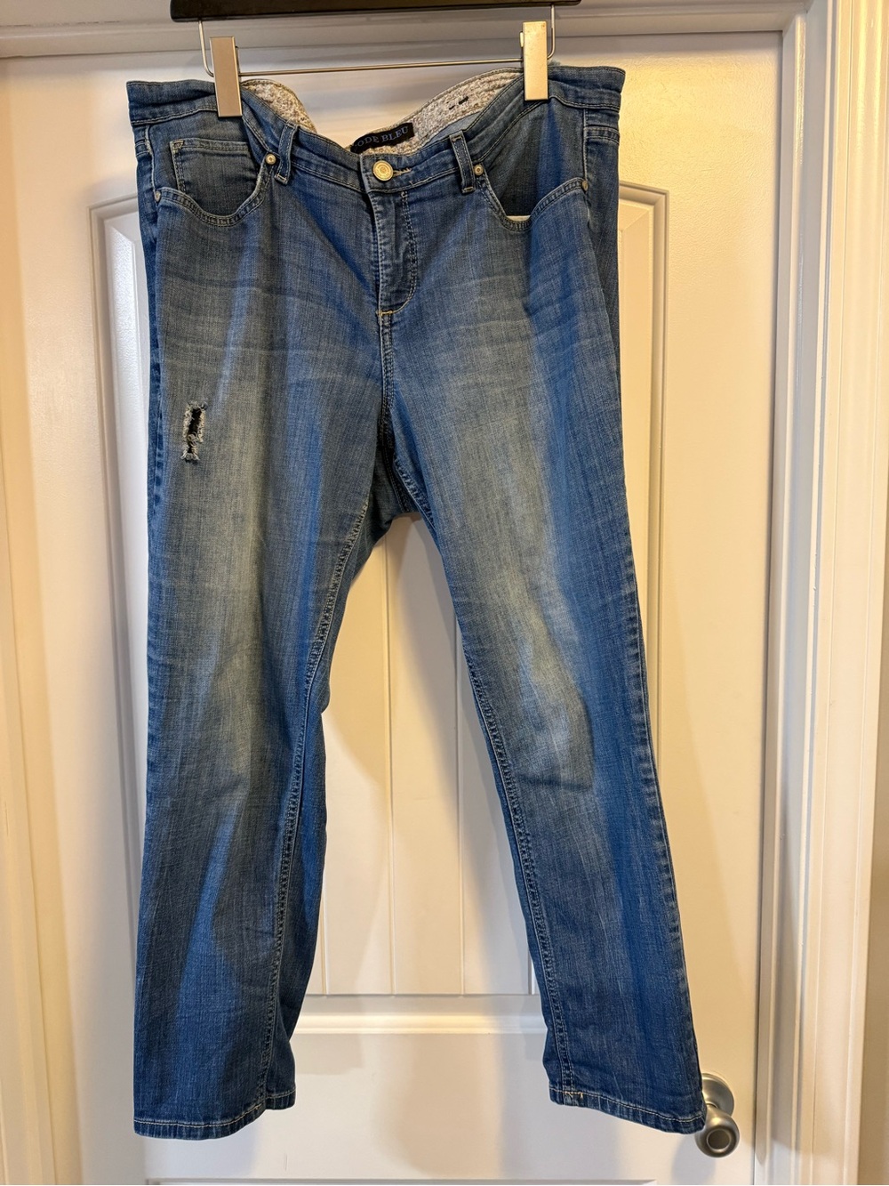 Code Bleu Medium Wash Straight Leg Jeans with Distress